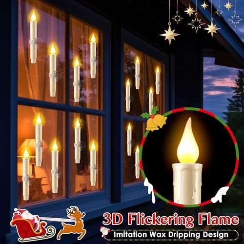 Enhon 12Pcs Dusk to Dawn Christmas Window Candles with Battery, Suction Cup