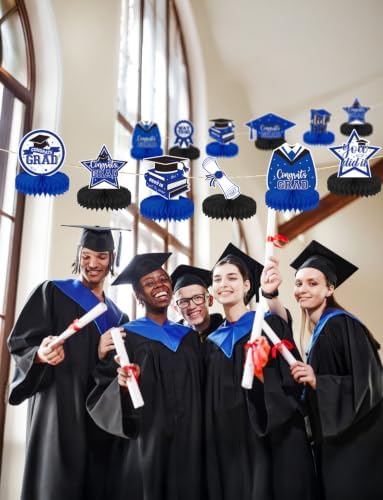 Graduation Table Decorations, Blue and Black Graduation Table Centerpieces
