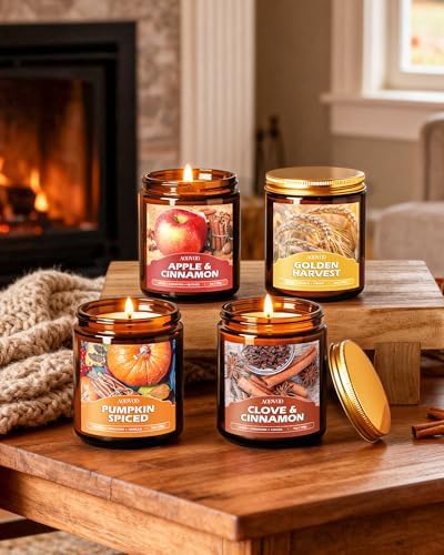 AOOVOO Fall Candles Set - 4 Pack Candles for Home Scented, 28 oz Natural Soy Wax 200 Hour Long Lasting, Autumn Gifts
