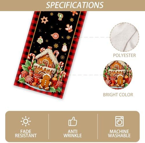 Rvsticty Gingerbread Christmas Table Runner,Xmas Decorations for Home Decor