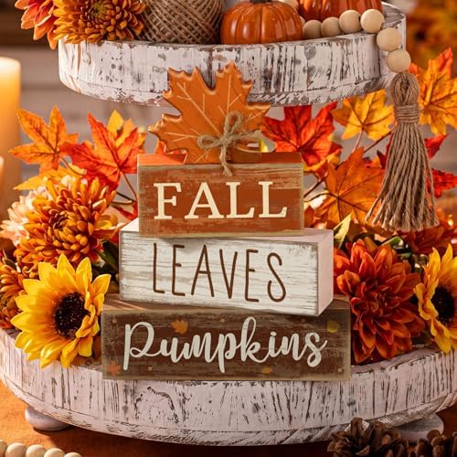 Lineshading 4 Pcs Fall Wood Block Signs Farmhouse Tabletop Decor Pumpkin
