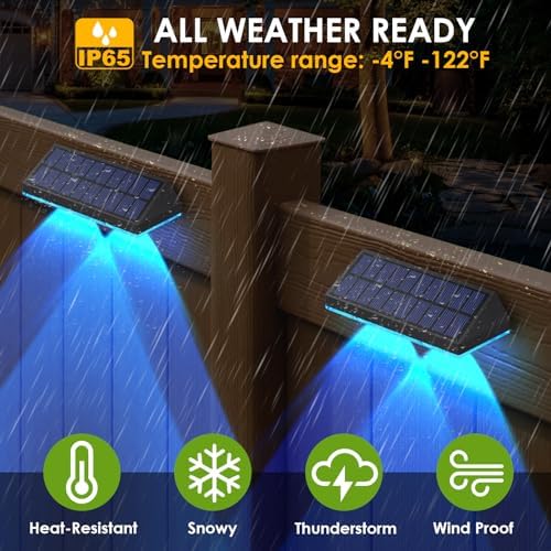 Solar Fence Lights Outdoor - Warm White & RGB 6 Color, Dusk to Dawn Solar Deck Light, Solar Lights Outdoor IP65