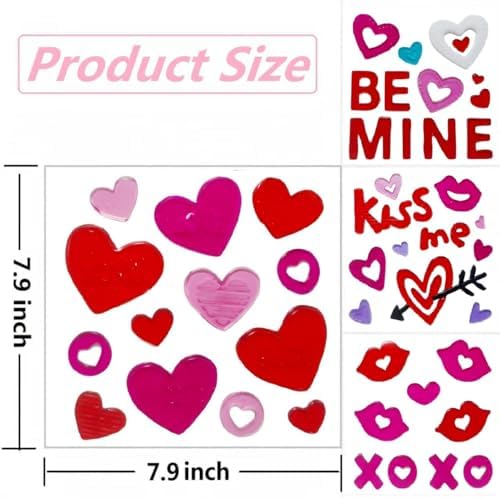 Gift&Fun 4Sheets Valentine's Day Gel Window Clings, Heart Shapes and BE Mine Letters, Red Pink White Blue Decorations,7.9x7.9Inch