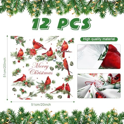Qeeenar 12 Pcs Red Cardinal Cloth Napkins 20x20 Washable Dinner Party Decor