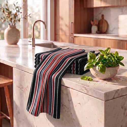 Urban Villa Kitchen Towels Cotton Dish Towels 20”x30” (Set of 6) Black