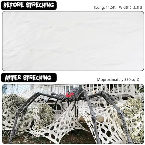 Runleo Giant Spider Webs Halloween Decorations Outdoor Beef Netting Pre-Cut