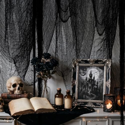 ZeeDix Halloween Black Creepy Cloth 80 × 200 Inch Giant Spooky Cheesecloth Halloween Decoration Scary Gauze Cloth for Party Supplies Haunted Houses Outdoor Yard Home Wall Doorways Decor
