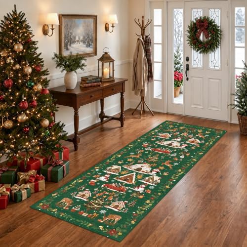 2x5 Christmas Runner Rug for Hallway - Washable Thin Kitchen Rug Runner Non Slip Low Pile Water Resistant Floor Mat for