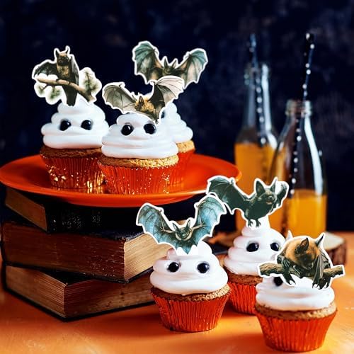 Gyufise 36Pcs Halloween Bat Cupcake Toppers Bat Cake Picks Halloween Horror Bat Cupcake Decors for Halloween Theme Baby Shower Party Cake Decoration Supplies