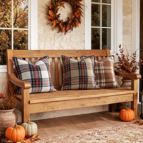 MIULEE Fall Plaid Pillow Covers 18x18 Brown and White Fall Decorations for Home