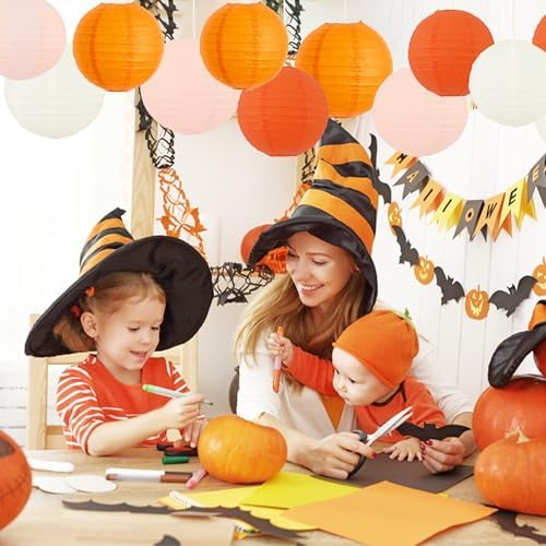 BEISHIDA Orange Mix Paper Lanterns 12Pcs 6/8/10 Inch Round Chinese Lamp