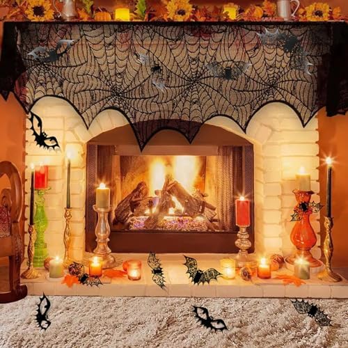 Halloween Decoration 48Pcs Reusable Black Bats Wall Stickers with Double Sided Foam Tape Large Hollow Bats Wall Decals for Wall Bedroom Fireplace Ceiling Halloween Party Indoor Outdoor Decor Supplies