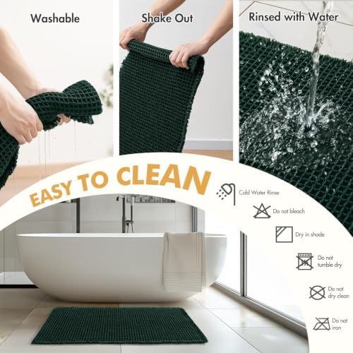 MIULEE Set of 2 Waffle Bathroom Rugs Boho Bath Mat Dark Green 18x30 Inch