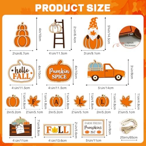 Fall Tiered Tray Decor, 18Pcs Wooden Autumn Pumpkin Table Decorations Set