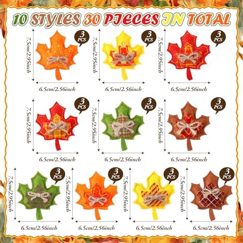 Mindsoft 30 Pcs Fall Felt Ornaments for Tree 3D Felt Maple Leaf Ornaments