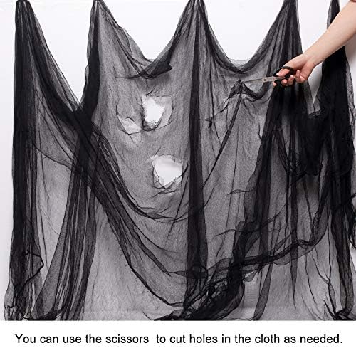 Whaline Halloween Black Creepy Cloth 276 x 87 inch Spooky Halloween Decoration Black Spooky Fabric Cloth Windows Doorways Scary Gauze for Haunted Houses Yard Wall Indoor Outdoor Party Decor Supplies