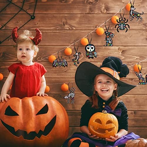 CCINEE 24Pcs Dia De Los Muertos Felt Ornaments, Mexcian Skeleton Halloween Ornaments for Day of The Dead Themed Party School Bags Indoor Outoor Tree Hanging Decorations