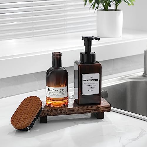 Small Wood Tray Pedestal Stand Farmhouse Bathroom Decor Decorative / Dark Brown / 8.7 x 3.6 x 1.6