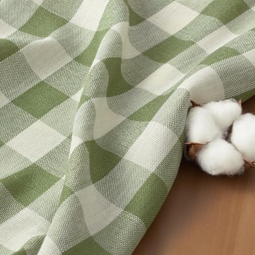 Softalker Gingham Round Tablecloth with Tassel, Sage Green, 70" x 70"