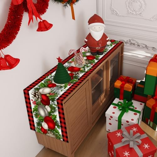 Jiudungs Christmas Table Runner, Xmas Holiday Decorations for Home Decor