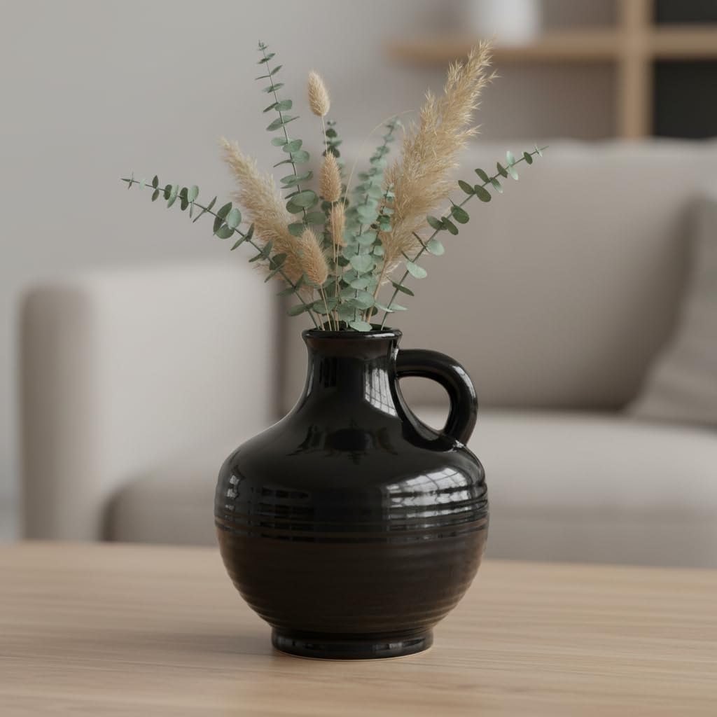 Black Ceramic Vases Home Décor- Small Modern Decorative Vase / 6 Inch / Black - 6