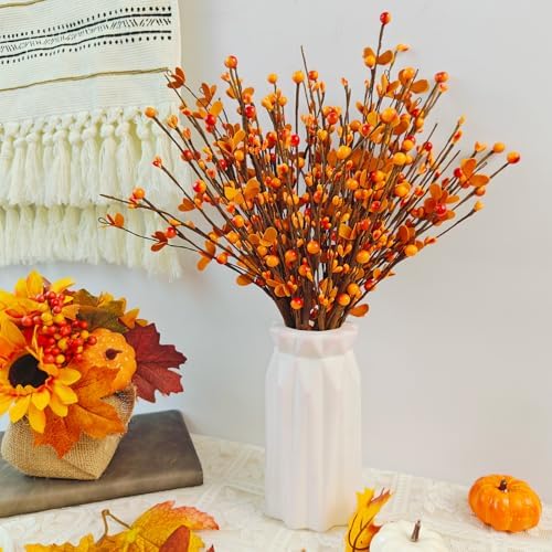 RHN Artificial Fall Floral Stems for Vases,15.75 in Fall Faux Berry Bittersweet Stems Decor Autumn Branches Picks Decor for Autumn Harvest Thanksgiving Day Home Table Floral Arrangements Vase Filler