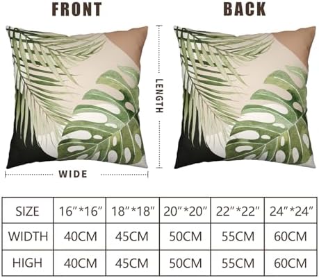 Summer Tropical Palm Leaf Pillow Cases 16x16 Set of 2 Green Banana Leaves Monstera Botanical Pillowcase Modern Geometric Plant Outdoor Decorative Throw Cushion Cases for Bedroom Living Room