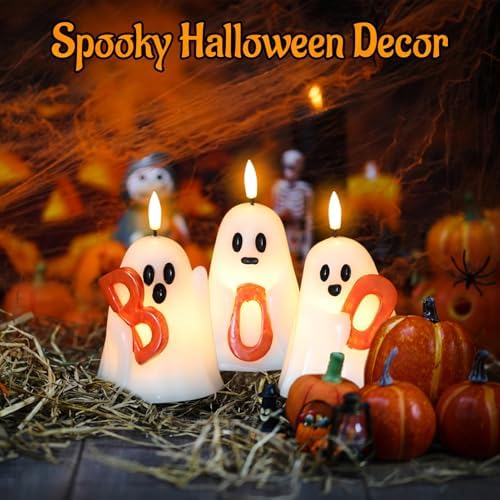Halloween Ghost Flameless Candles with 6H Timer Hand-Painted Boo