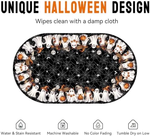 Black Halloween Tablecloth Oval 60 x 102 Inch, Washable Fabric Spider Web Ghost Table Cloth Oval Halloween Tablecloth Table Cover for Kitchen Dining Party