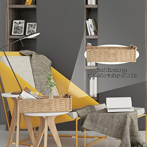 STOBSK Round Paper Rope Storage Basket with Handle, Beige, 14.5in x 6.6in x 3.74in