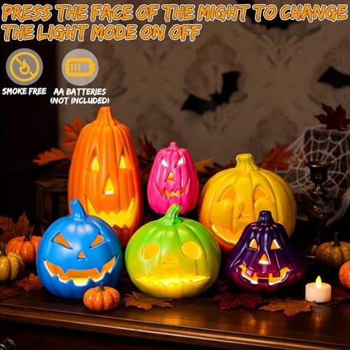 Tujoe 12 Pcs Halloween Pumpkin Lantern Set Light up LED,Multi Color