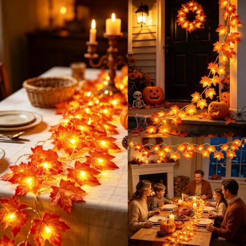 Timer&3 Pack Halloween Fall Decor 30Ft Fall Garland with Lights 60LED