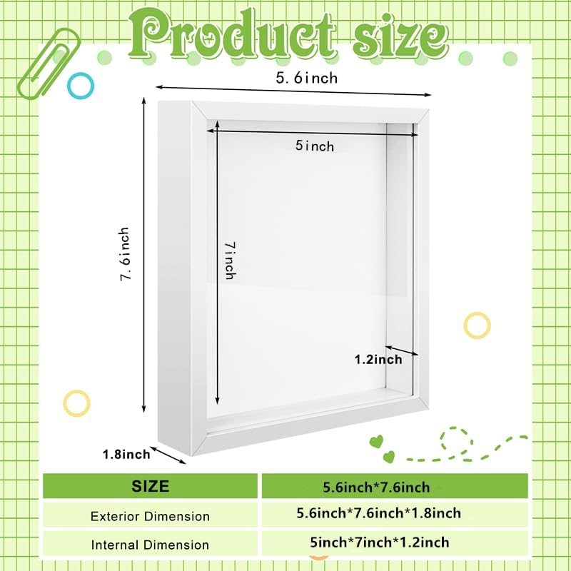 4 Pack 5 x 7in Shadow Box Frame, Shadow Boxes Display Cases with Adhesive Tape, Memory Box, 3D Picture Frame for Baby