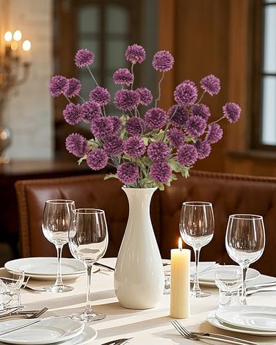 DuHouse 6pcs Artificial Flowers Faux Silk Pompon Mum Chrysanthemum Ball