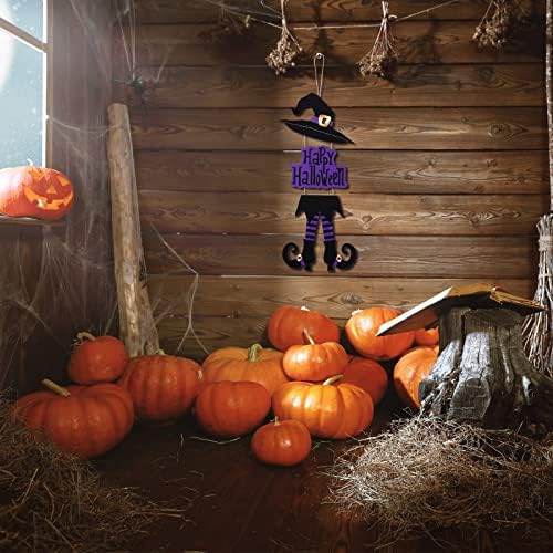 Yerliker Happy Halloween Sign Decoration Purple Wooden Witch Hanging