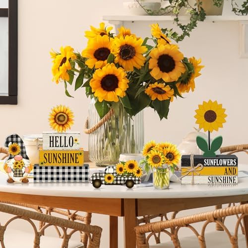 11 Pcs Sunflower Table Centerpiece Decorations, Wooden Stacked Sign