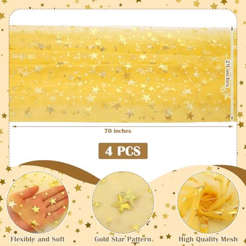 4 Pcs Gold Star Table Runner Sequin Tulle for Wedding Party