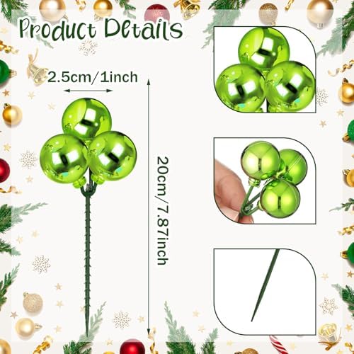 Syhood 12 Sets 7.9 Inch Christmas Ball Picks and Sprays Decor, Lime Green