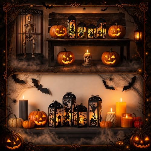 8 Sets Halloween Centerpiece Table Decorations Light up Paper Lantern Box