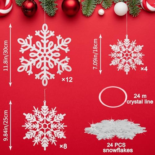 12" Hanging Snowflake Decorations, Large Snowflakes Blue and White