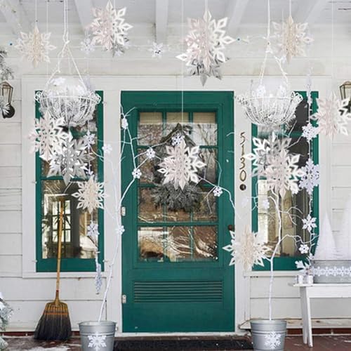 Snowflakes-Christmas Tree Decorations, Snowflake Ornaments for Tree, 12PCS3D Snowflakes Garland for Christmas Tree Indoor Home Decor, Snow Flake Stars Winter Wonderland Party Supplies
