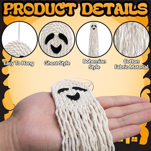12 Pcs 11" Halloween Boho Ghost Macrame Decor, Handmade Boho Ghost Ornament