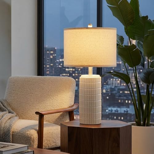 PoKat 23’’ Dimmable Table Lamps Set of 2 with Remote for Living Room, White