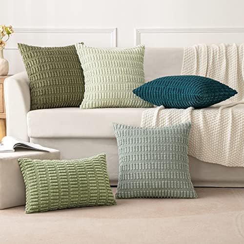MIULEE Corduroy Decorative Throw Pillow Covers 16x16 Sage Green Pack of 2