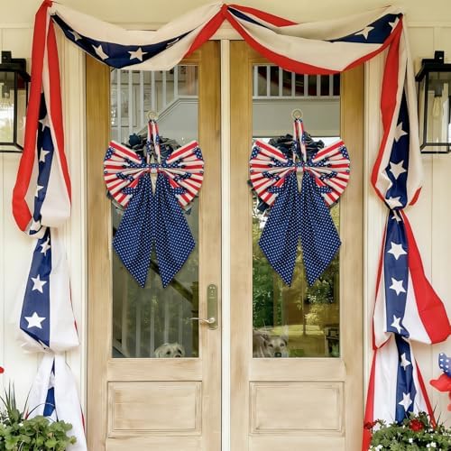Suncalla 2 Pcs Blue Eagle 4th of July Patriotic Wreath Bows 18'' x 12''