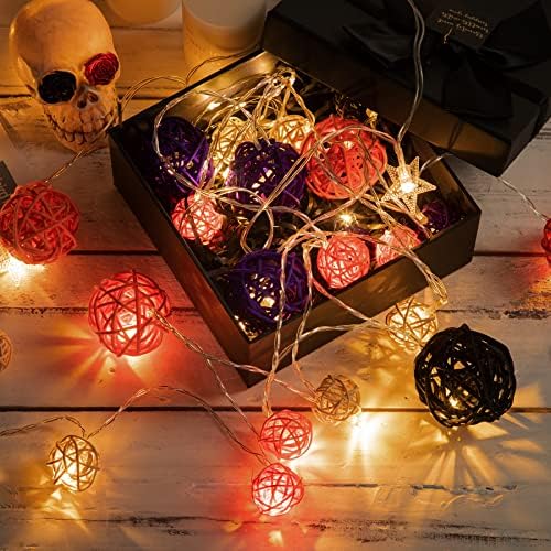 SANNIX 24Pcs 3 Size Rattan Balls Halloween Decoration Black Purple Orange