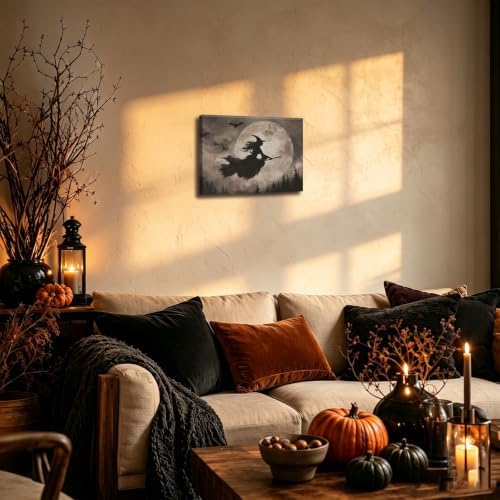 ILLBDR Halloween Flying Witch Canvas Wall Art 12x16 inch