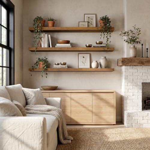 QEEIG 12" Deep Floating Shelves for Wall (Brown, Set of 3, 47.2" x 12")