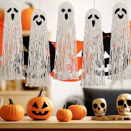 12 Pcs 11" Halloween Boho Ghost Macrame Decor, Handmade Boho Ghost Ornament