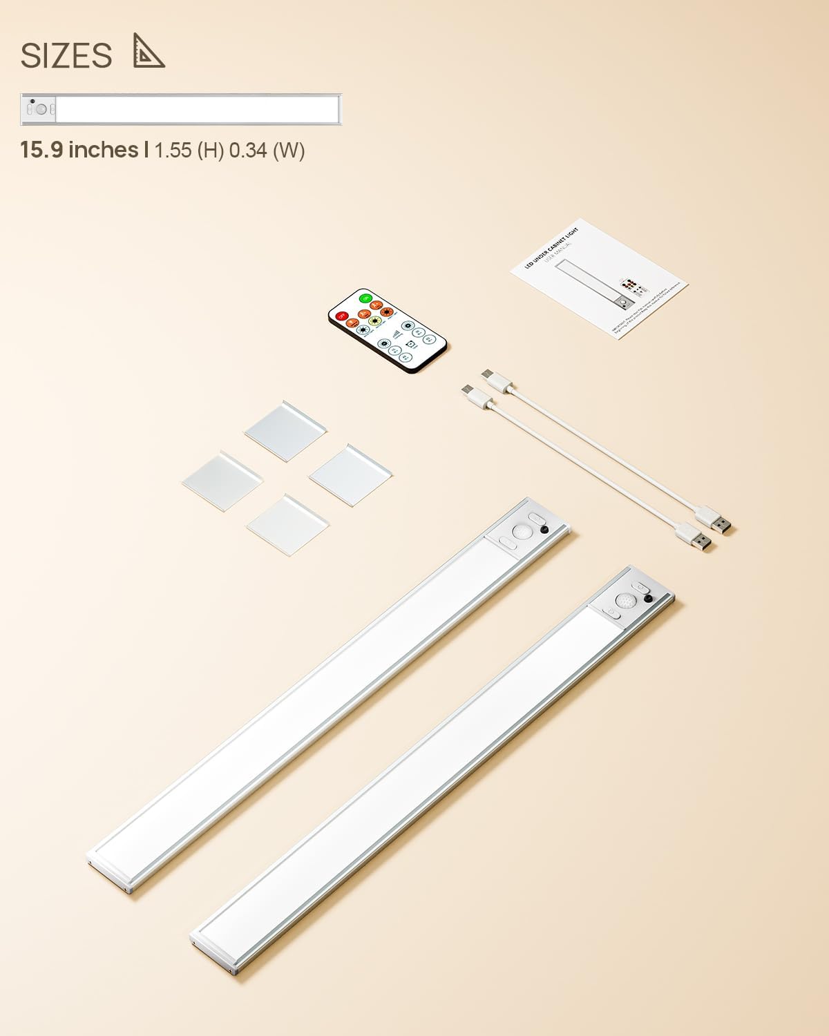 16inch Under Cabinet Lights, LED Motion Sensor Light Indoor, 4000mAh Rechargeable Closet Light with Remote, 3 Color